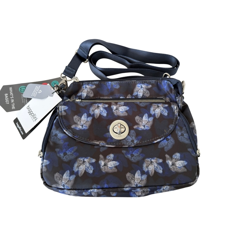 Baggallini Crossbody Bag Womens Small Blue Floral NWT RFID Recycled Material